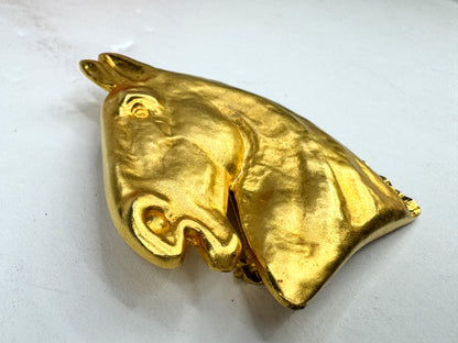 Vintage Hermès Paris Bijouterie Fantaisie gold horse head brooch pin GS849