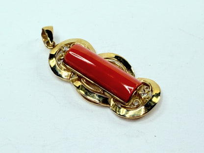 Early 20th Century 14K Gold Coral Bar Pendant with Diamond Accent Detail JR1198