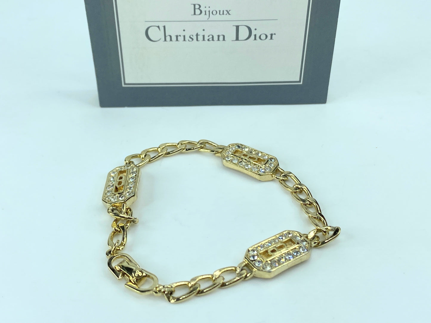 Christian Dior Bracelet CD Logo Rhinestone Orange Octagon 7.0" 10.4g GS470