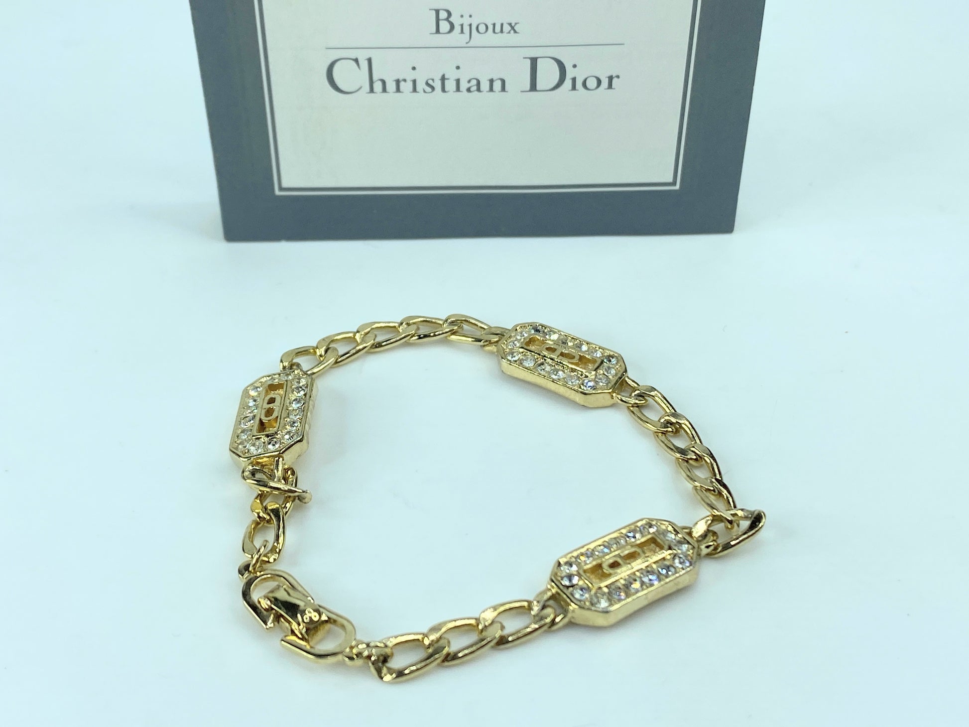 Christian Dior Bracelet CD Logo Rhinestone Orange Octagon 7.0" 10.4g GS470