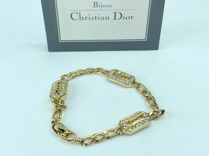 Christian Dior Bracelet CD Logo Rhinestone Orange Octagon 7.0" 10.4g GS470