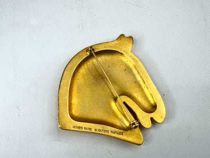 Vintage Hermès Paris Bijouterie Fantaisie gold horse head brooch pin GS849
