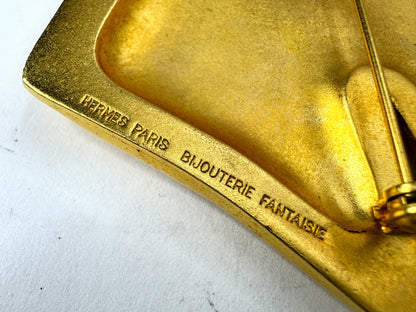 Vintage Hermès Paris Bijouterie Fantaisie gold horse head brooch pin GS849