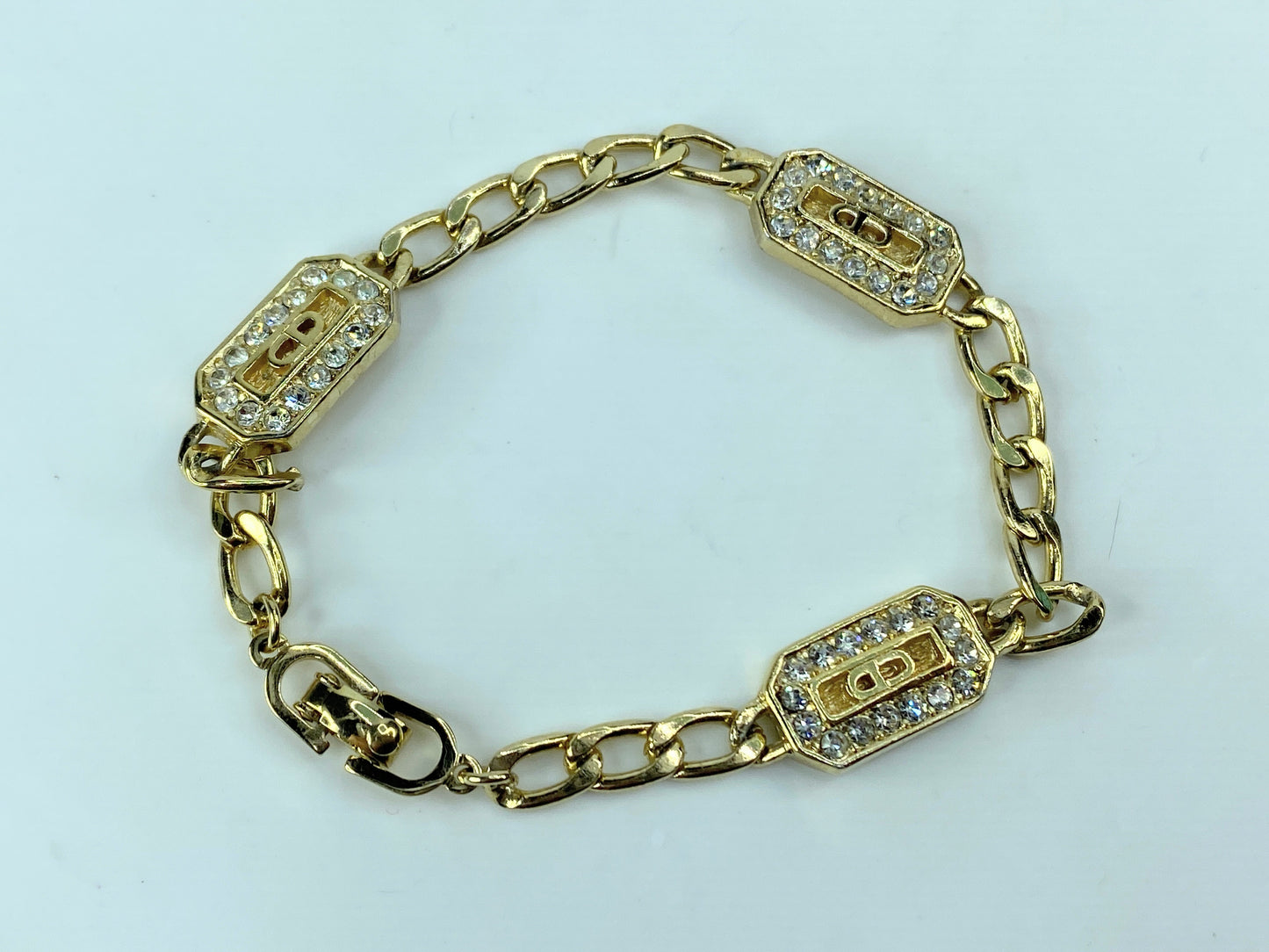 Christian Dior Bracelet CD Logo Rhinestone Orange Octagon 7.0" 10.4g GS470