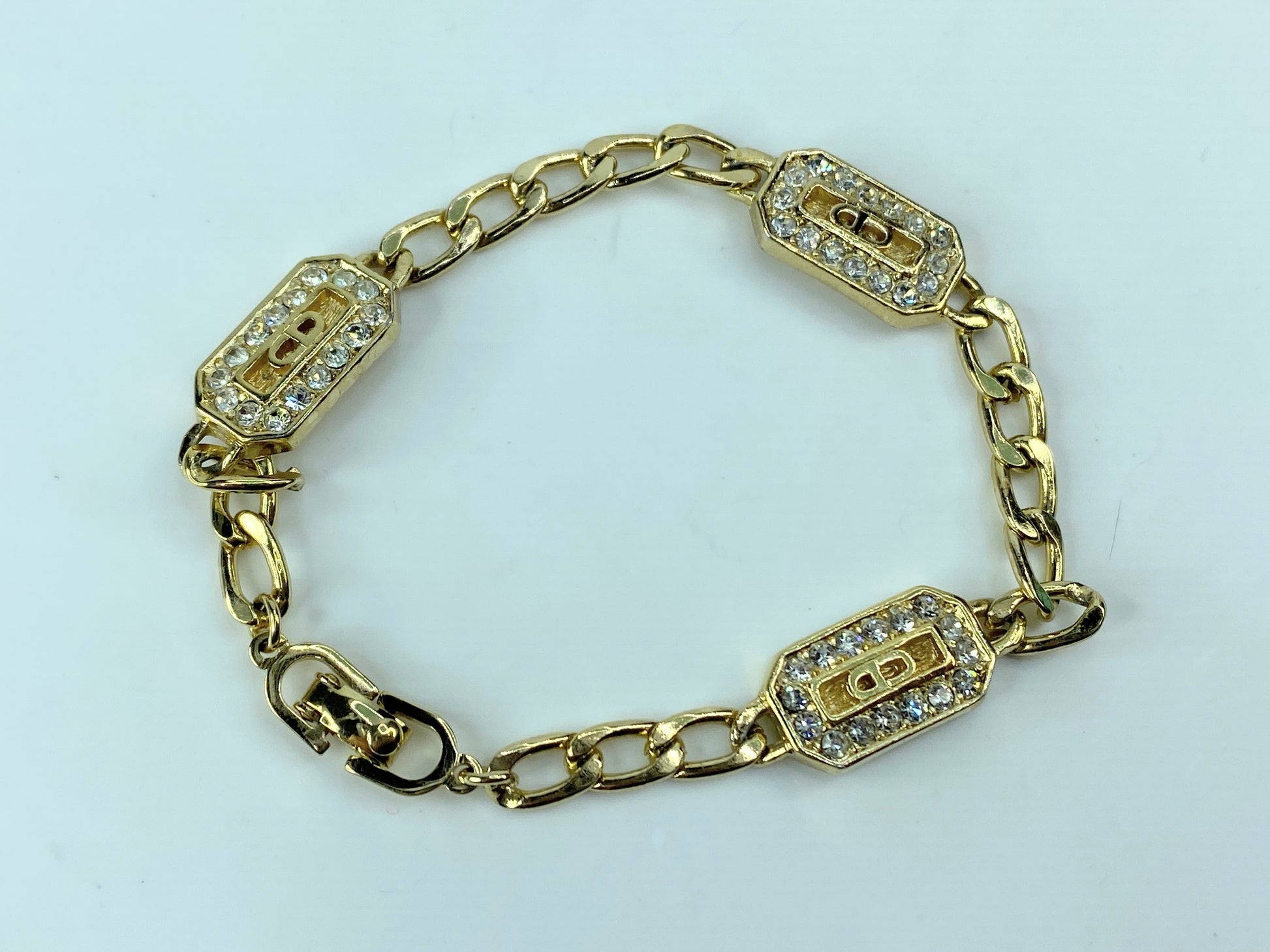 Christian Dior Bracelet CD Logo Rhinestone Orange Octagon 7.0" 10.4g GS470