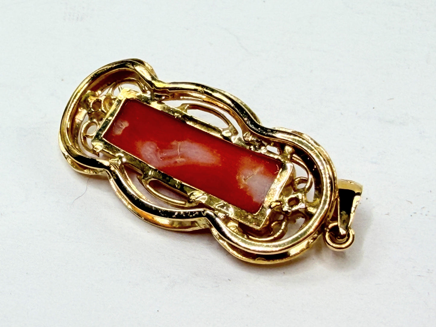 Early 20th Century 14K Gold Coral Bar Pendant with Diamond Accent Detail JR1198