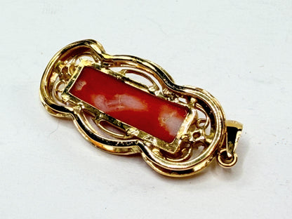 Early 20th Century 14K Gold Coral Bar Pendant with Diamond Accent Detail JR1198