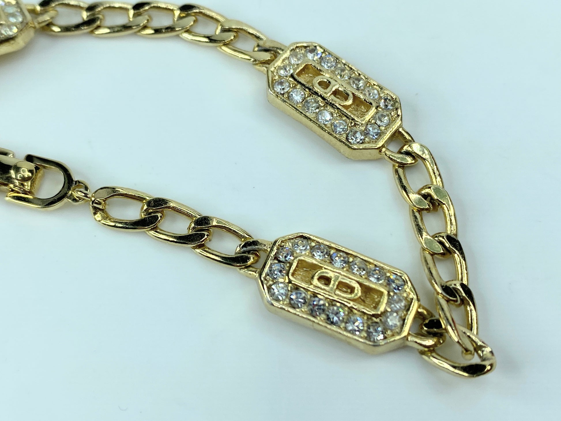 Christian Dior Bracelet CD Logo Rhinestone Orange Octagon 7.0" 10.4g GS470