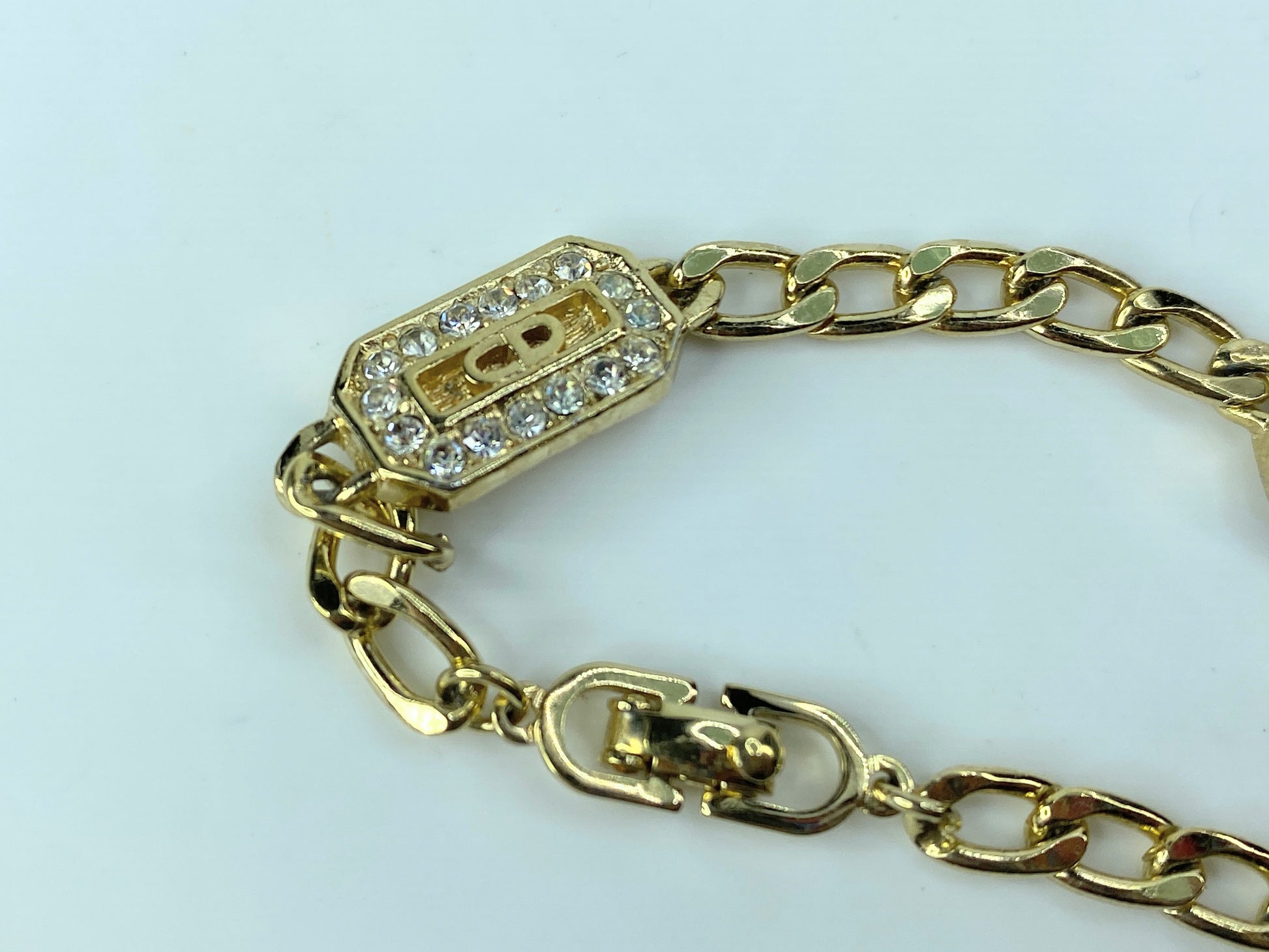 Christian Dior Bracelet CD Logo Rhinestone Orange Octagon 7.0" 10.4g GS470