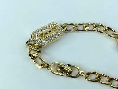 Christian Dior Bracelet CD Logo Rhinestone Orange Octagon 7.0" 10.4g GS470