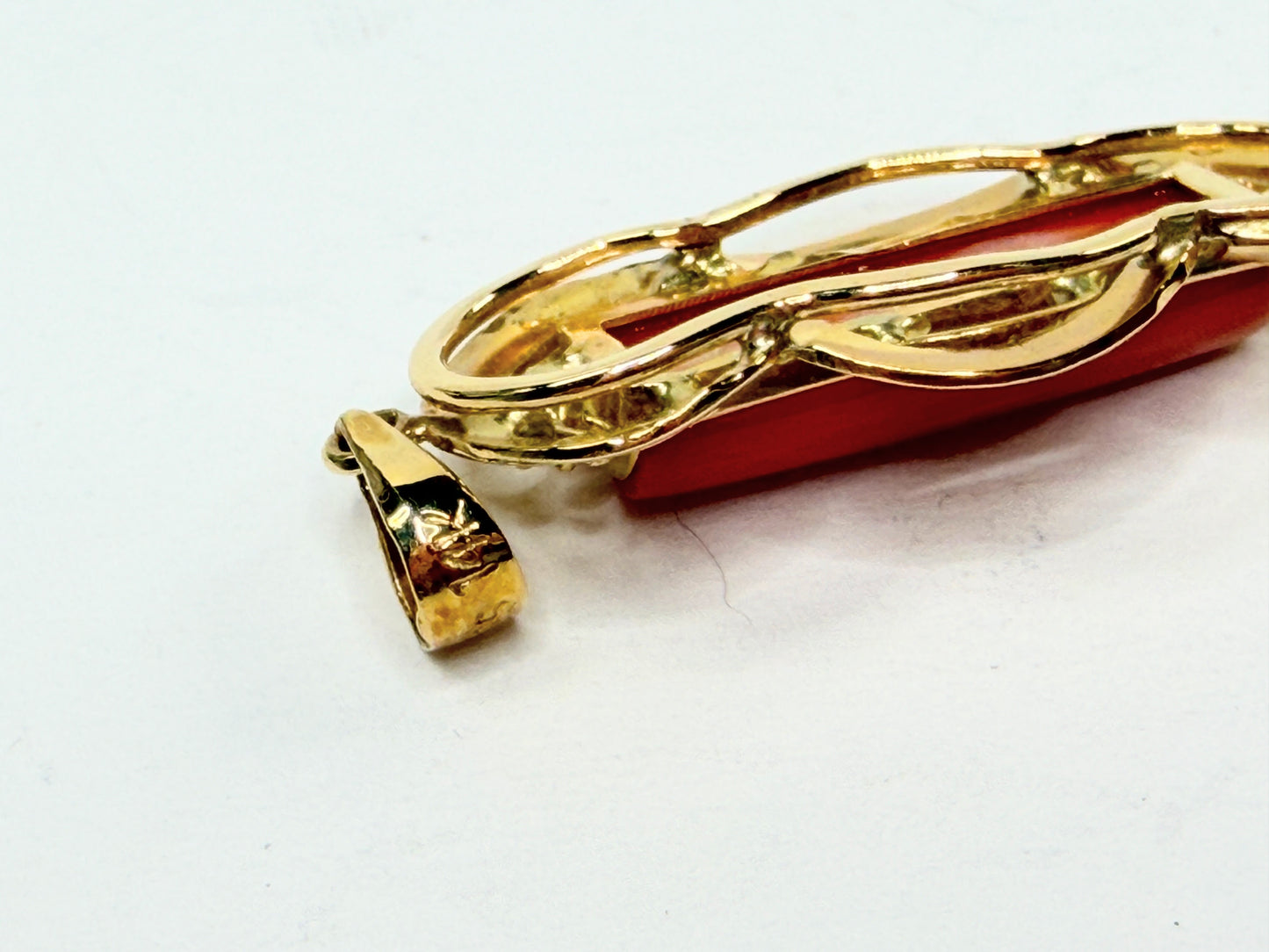 Early 20th Century 14K Gold Coral Bar Pendant with Diamond Accent Detail JR1198