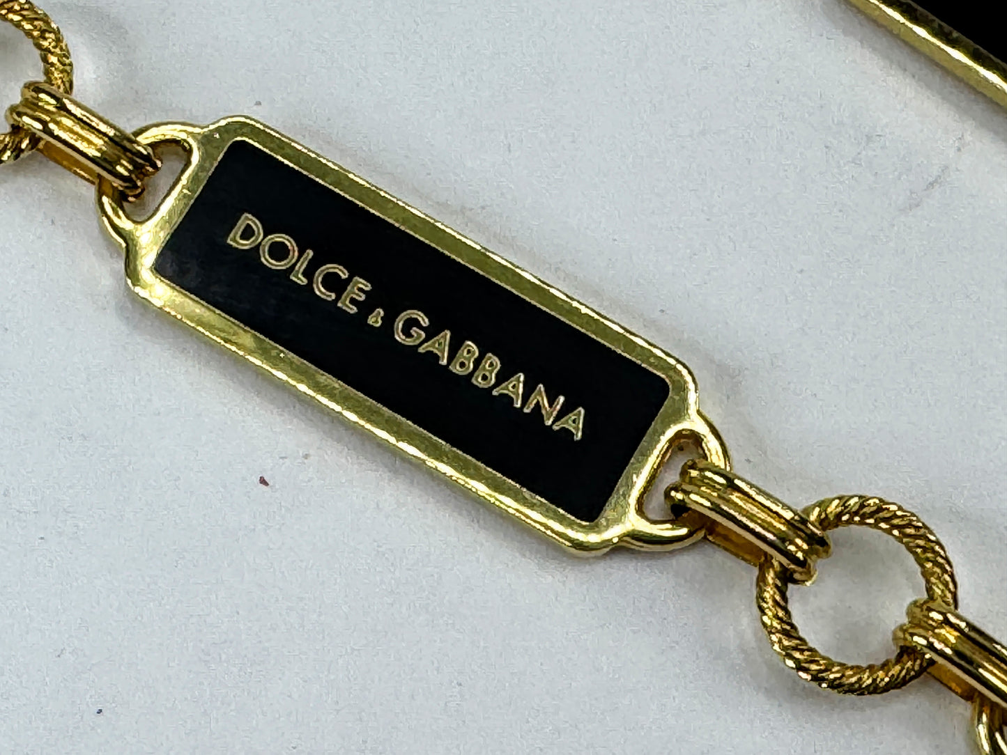Vintage Dolce & Gabbana Black Enamel Gold Tone Logo Chain Belt Necklace GS850