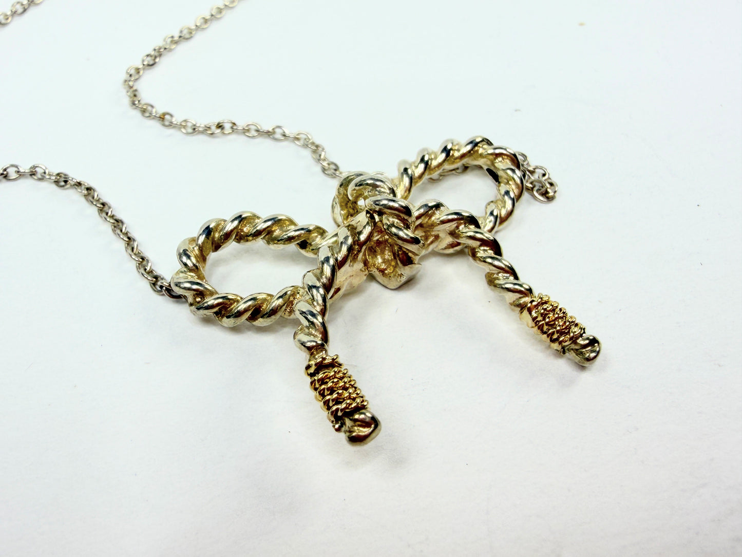 Tiffany & Co 925/750 Sterling & 18K Gold X-Large Rope Bow Necklace 15.5" JR1188