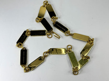 Vintage Dolce & Gabbana Black Enamel Gold Tone Logo Chain Belt Necklace GS850