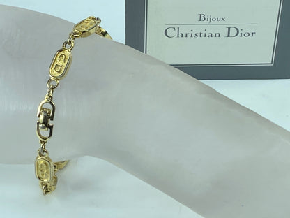 Christian Dior Dior GP Logo Plate Chain Bracelet Golden Metallic 7.5" GS471
