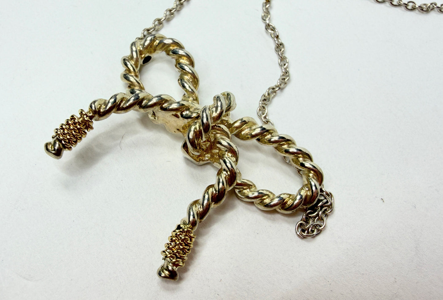 Tiffany & Co 925/750 Sterling & 18K Gold X-Large Rope Bow Necklace 15.5" JR1188