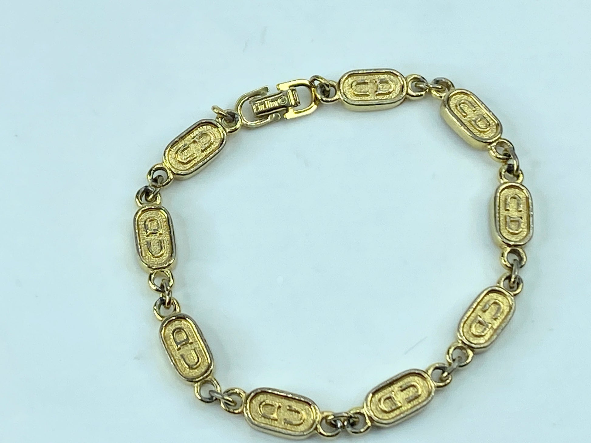 Christian Dior Dior GP Logo Plate Chain Bracelet Golden Metallic 7.5" GS471