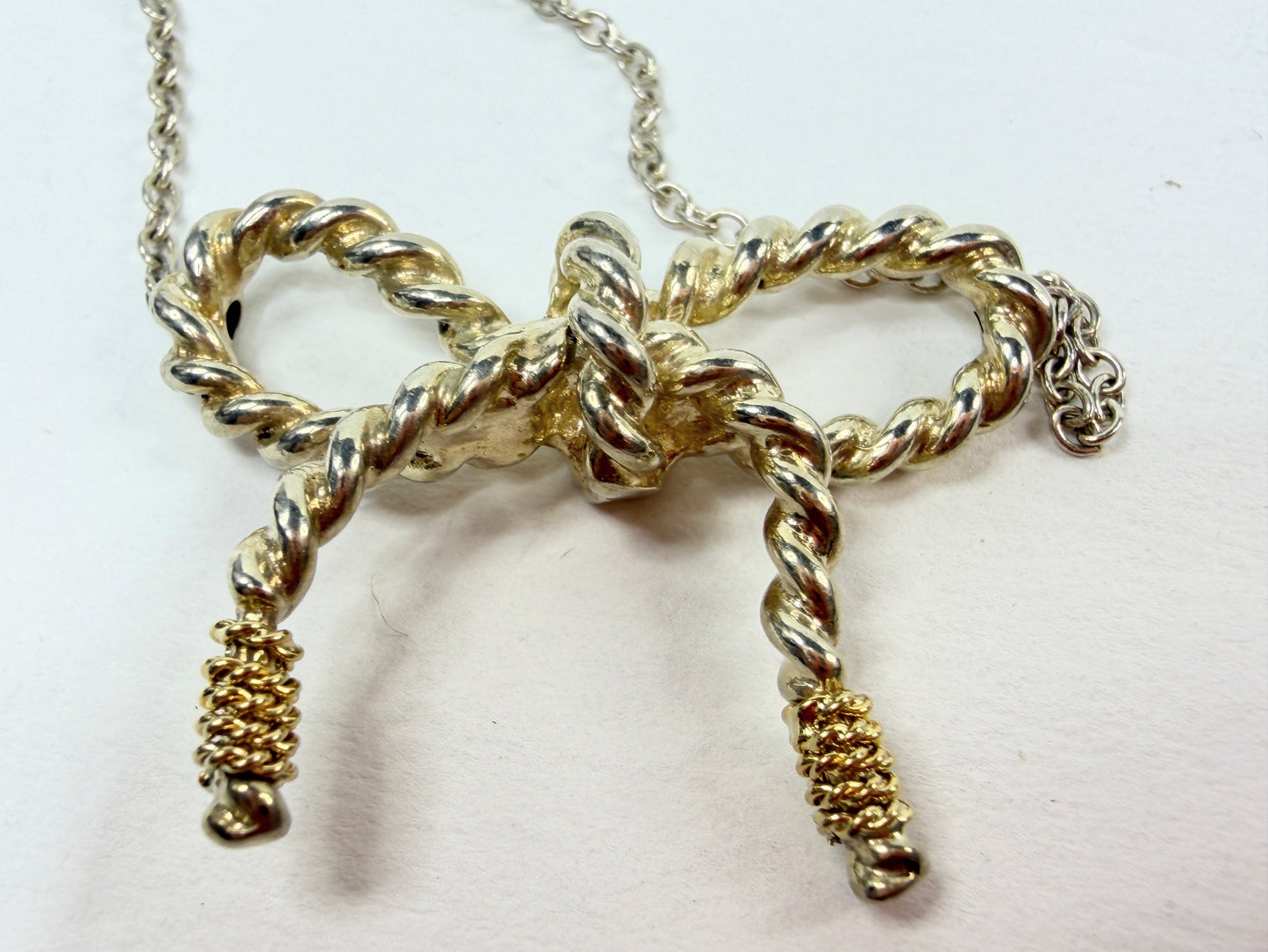 Tiffany & Co 925/750 Sterling & 18K Gold X-Large Rope Bow Necklace 15.5" JR1188