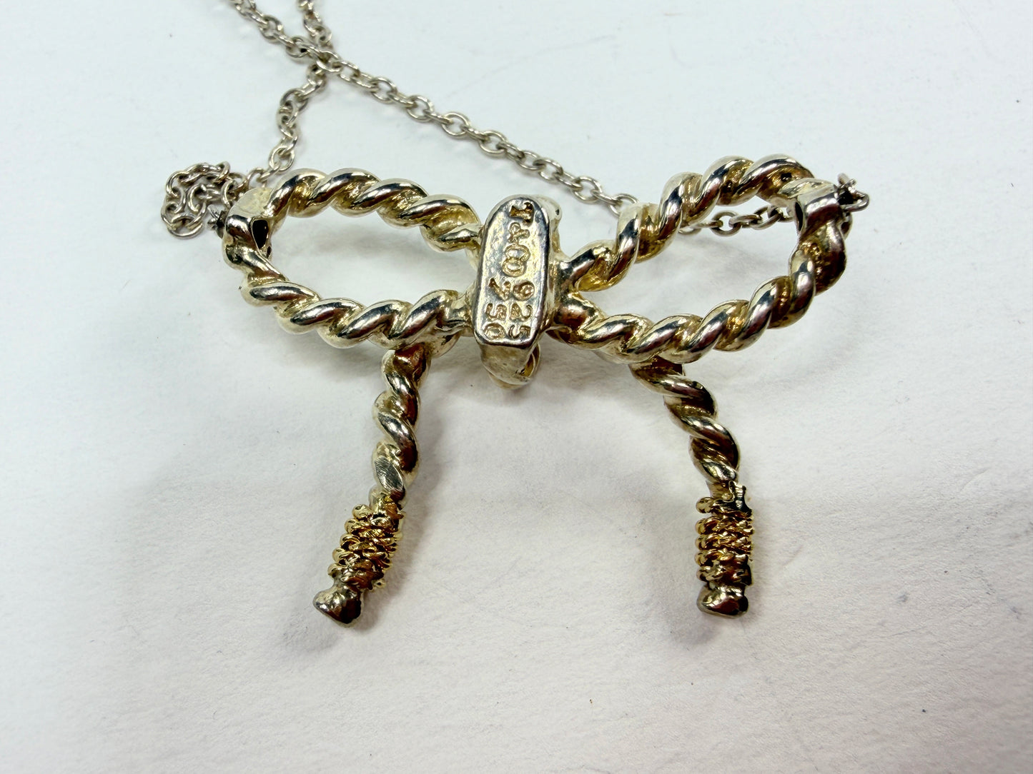Tiffany & Co 925/750 Sterling & 18K Gold X-Large Rope Bow Necklace 15.5" JR1188