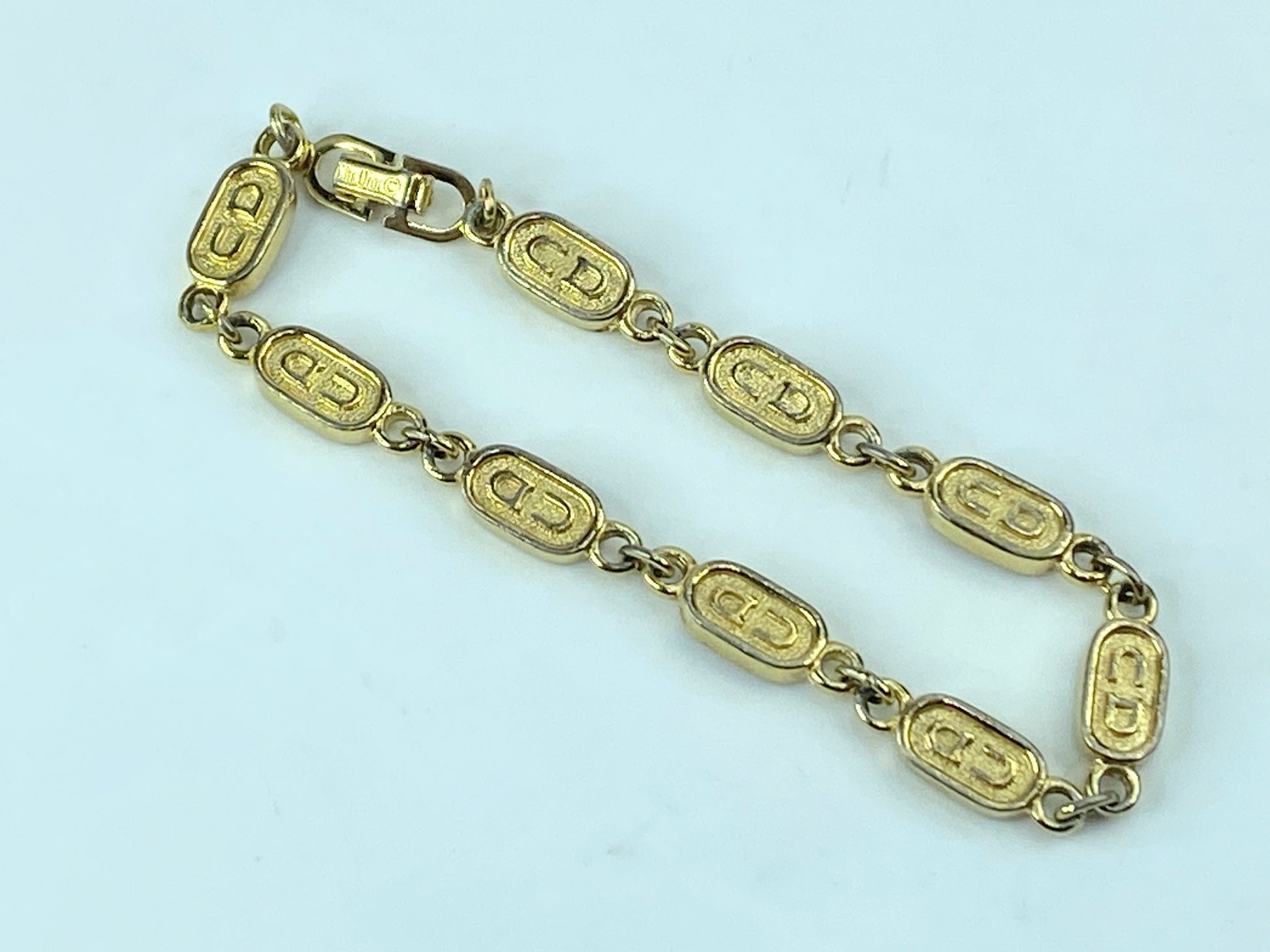 Christian Dior Dior GP Logo Plate Chain Bracelet Golden Metallic 7.5" GS471