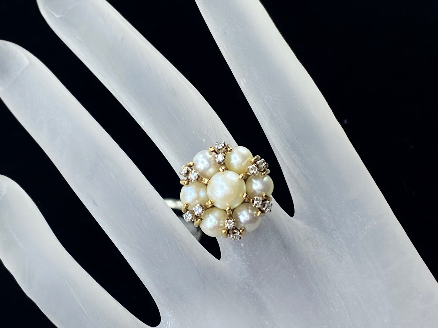 Akoya Pearl and Diamond Cluster Ring 14K Yellow Gold JR8967