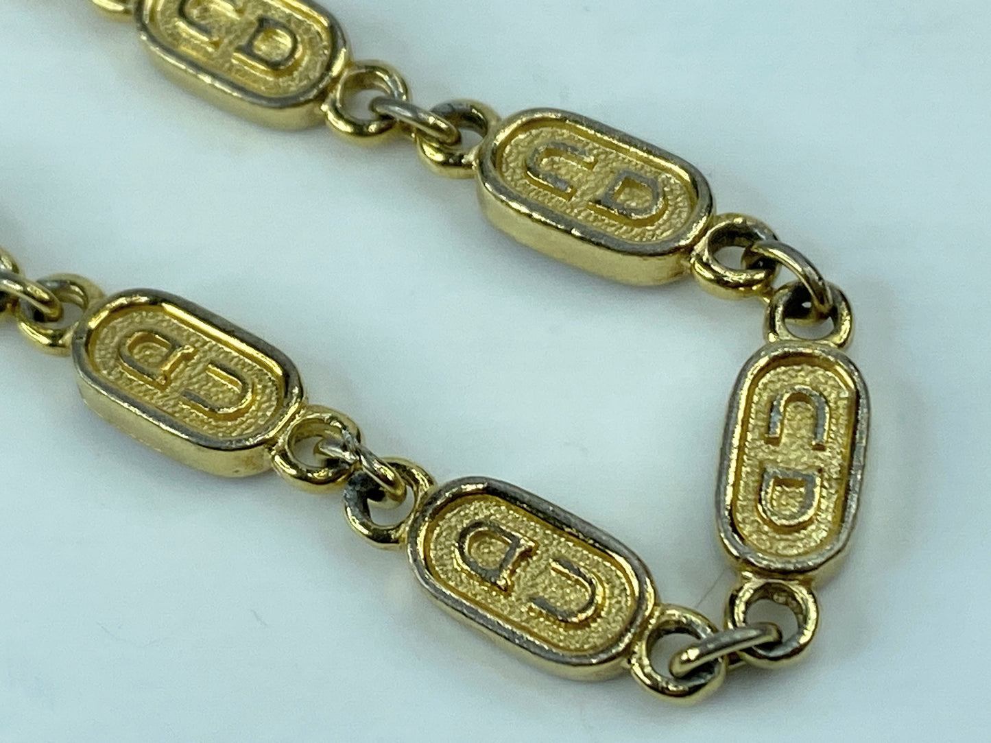 Christian Dior Dior GP Logo Plate Chain Bracelet Golden Metallic 7.5" GS471