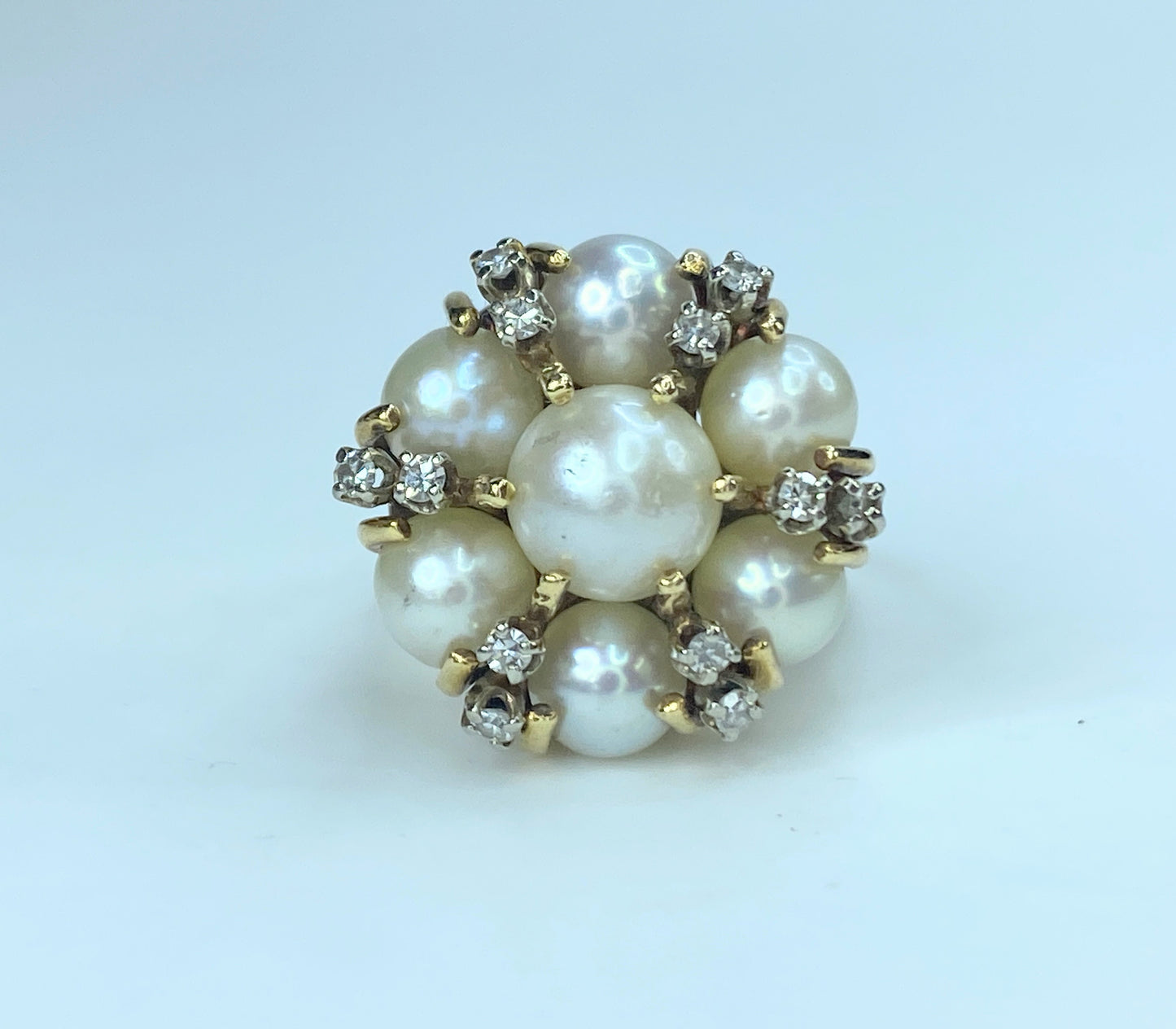 Akoya Pearl and Diamond Cluster Ring 14K Yellow Gold JR8967