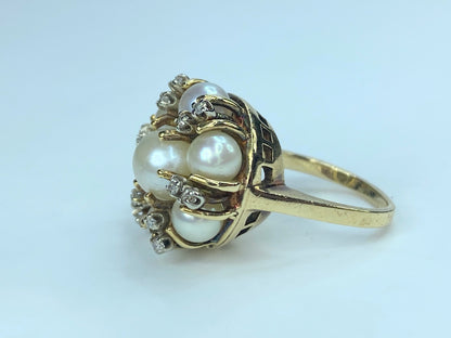 Akoya Pearl and Diamond Cluster Ring 14K Yellow Gold JR8967