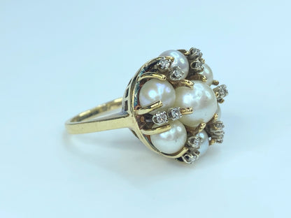 Akoya Pearl and Diamond Cluster Ring 14K Yellow Gold JR8967