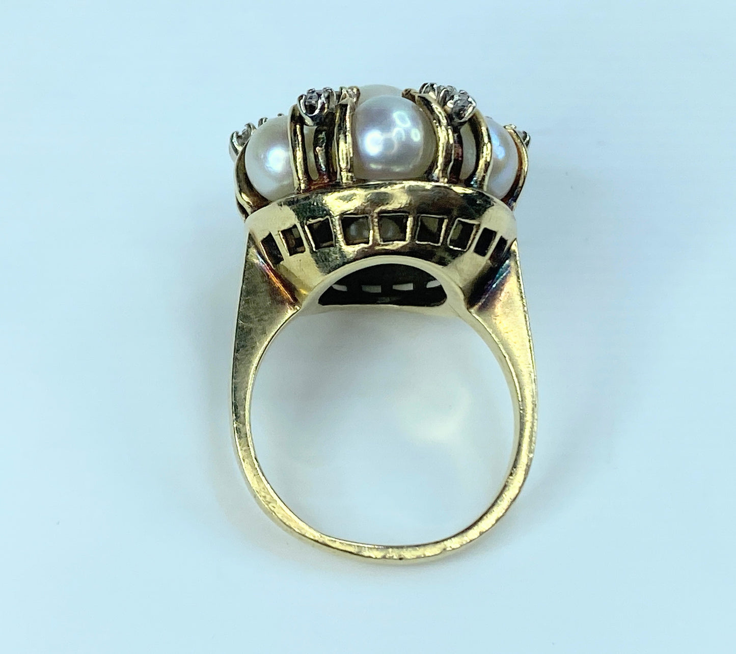 Akoya Pearl and Diamond Cluster Ring 14K Yellow Gold JR8967