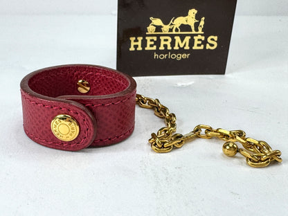 Vintage Hermès Red Leather Gold Tone Chain Glove Holder Bag Charm GS852
