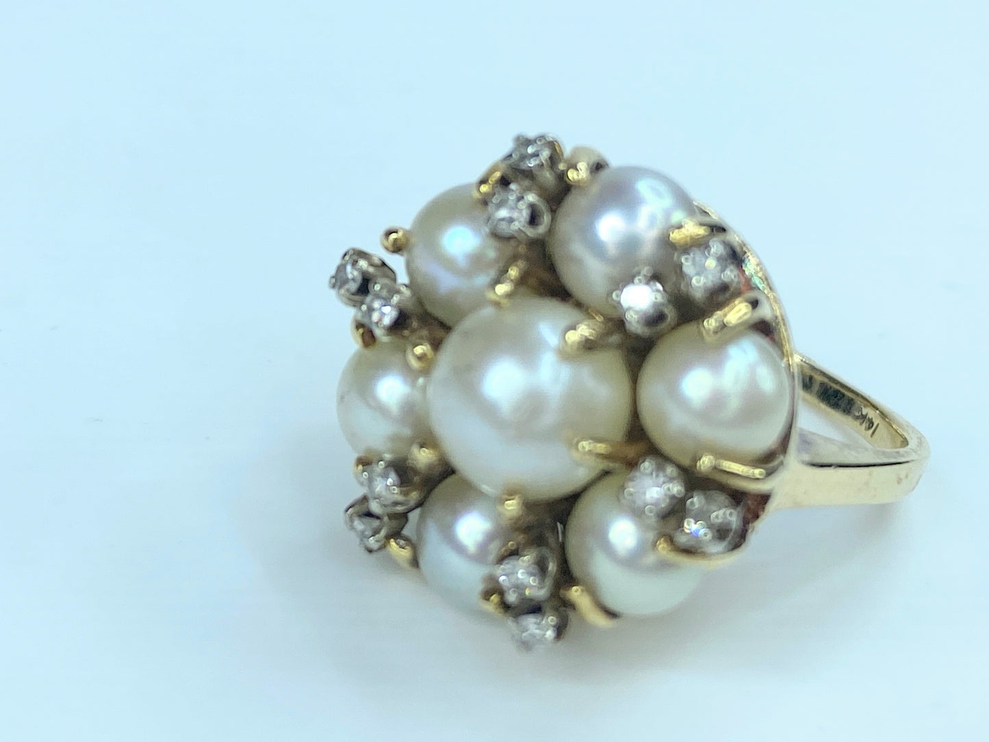 Akoya Pearl and Diamond Cluster Ring 14K Yellow Gold JR8967