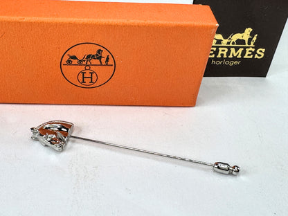 Vintage Hermès Horse Head Stick Pin Silver-Tone Bijouterie Fantaisie Box GS853