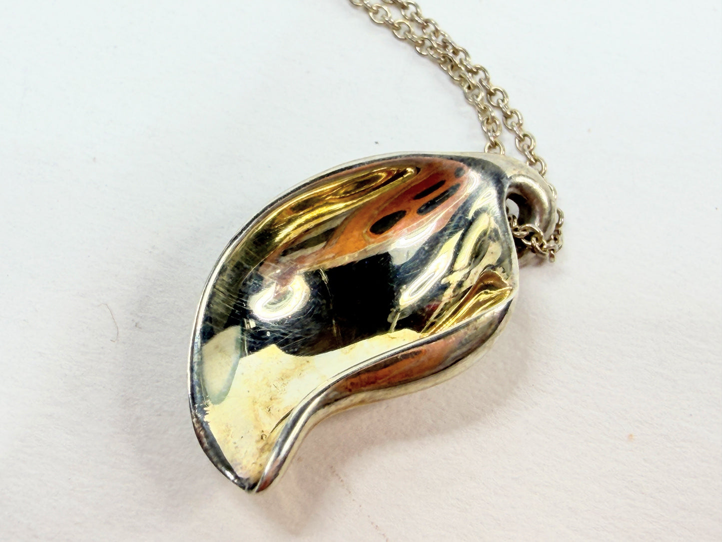 Tiffany & Co Elsa Peretti Leaf Necklace Sterling Silver 925 15.5in JR1203