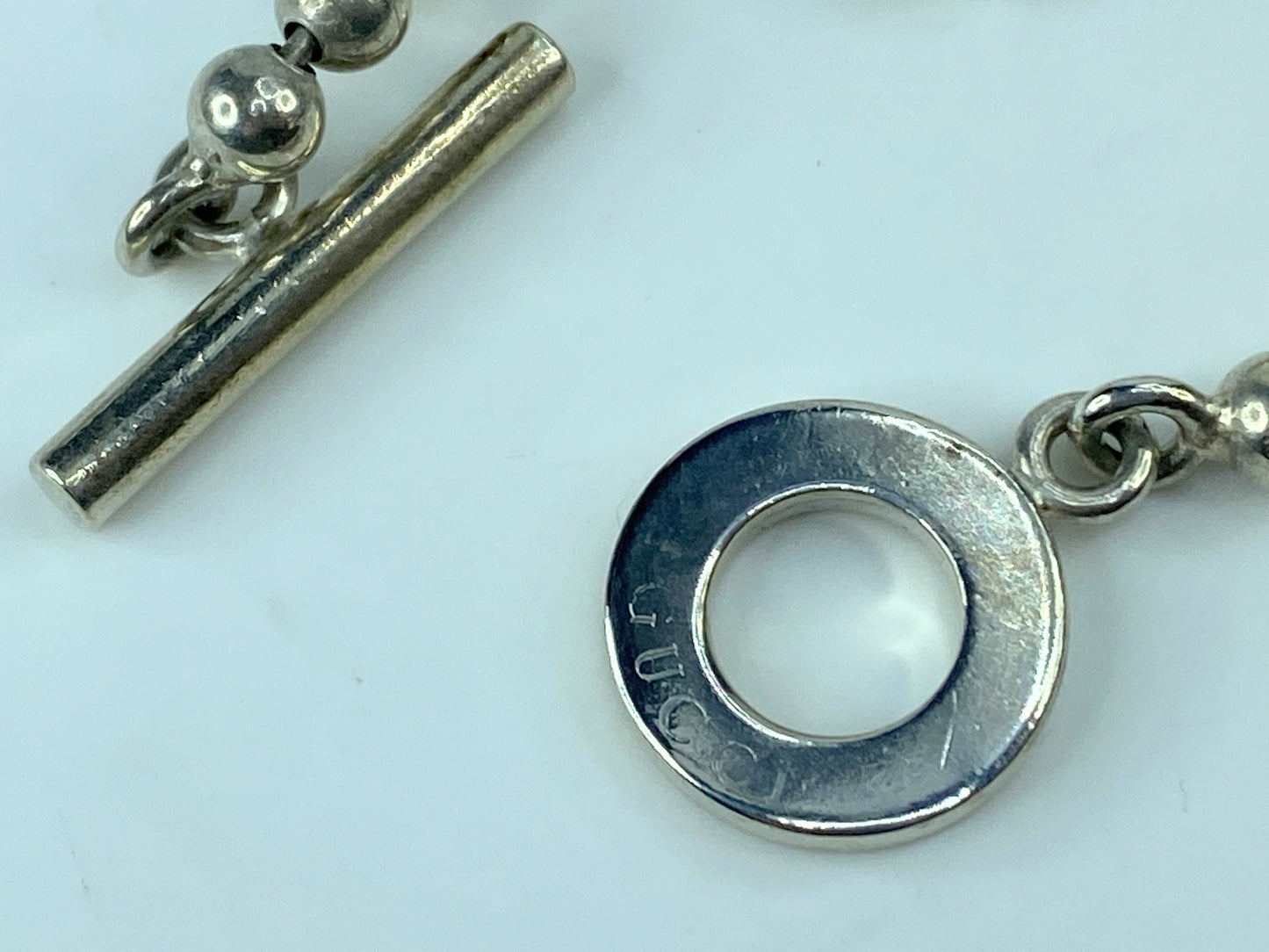 Gucci Sterling Silver Bead Boule Toggle Bracelet 7.5" 15.7 grams JR644