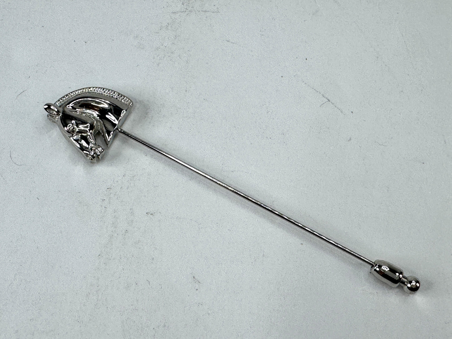 Vintage Hermès Horse Head Stick Pin Silver-Tone Bijouterie Fantaisie Box GS853
