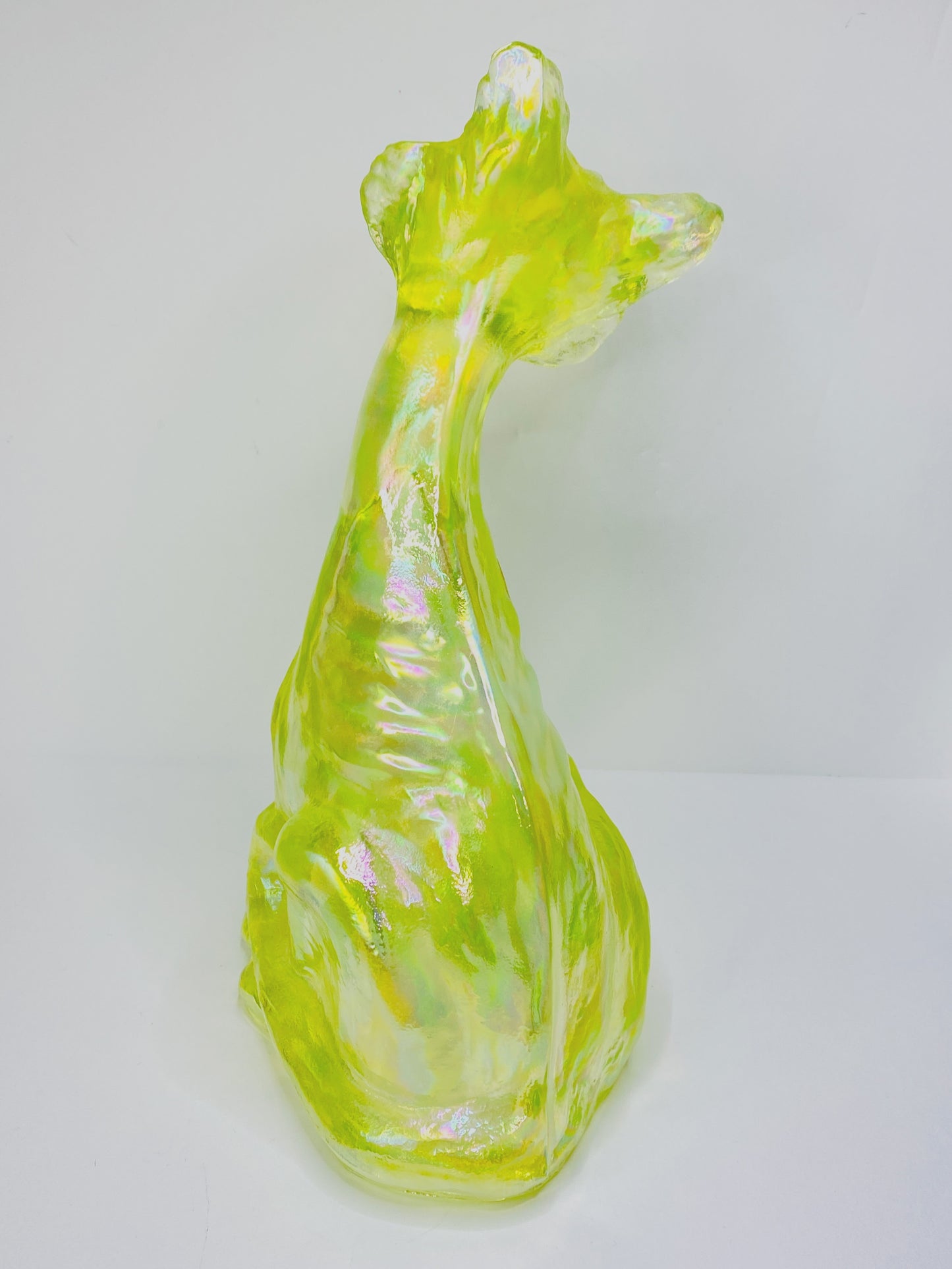 Vintage Fenton Vaseline Topaz Alley Figurine, 11" Tall, Signed Label A675