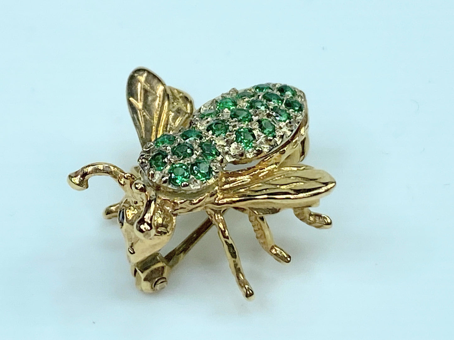 Emerald Diamond eyes Bumble Bee Brooch Pin 14KT yellow gold 4.0g JR0068