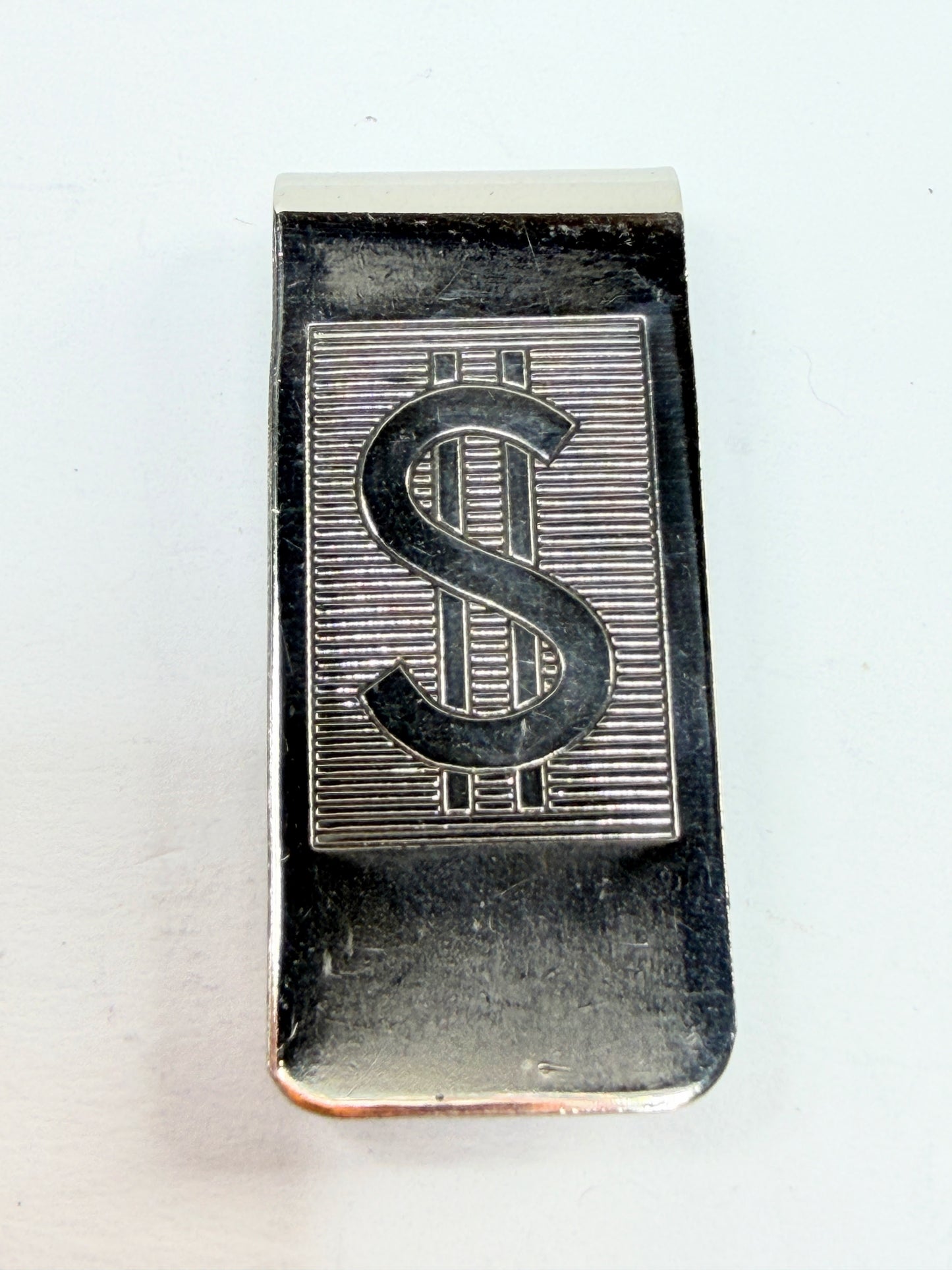 Vintage European 800 Silver Money Clip Dollar Sign Engraved Design Art Era SS184