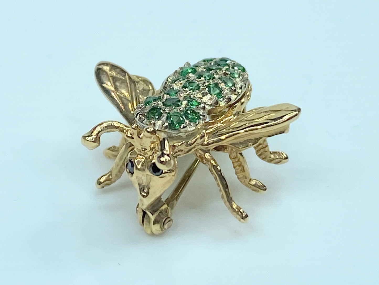 Emerald Diamond eyes Bumble Bee Brooch Pin 14KT yellow gold 4.0g JR0068