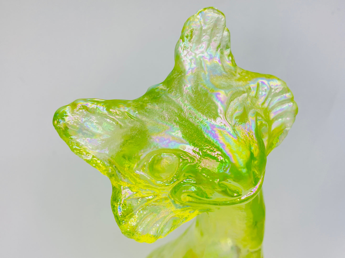 Vintage Fenton Vaseline Topaz Alley Figurine, 11" Tall, Signed Label A675