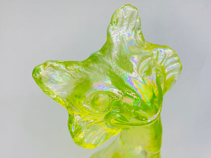 Vintage Fenton Vaseline Topaz Alley Figurine, 11" Tall, Signed Label A675