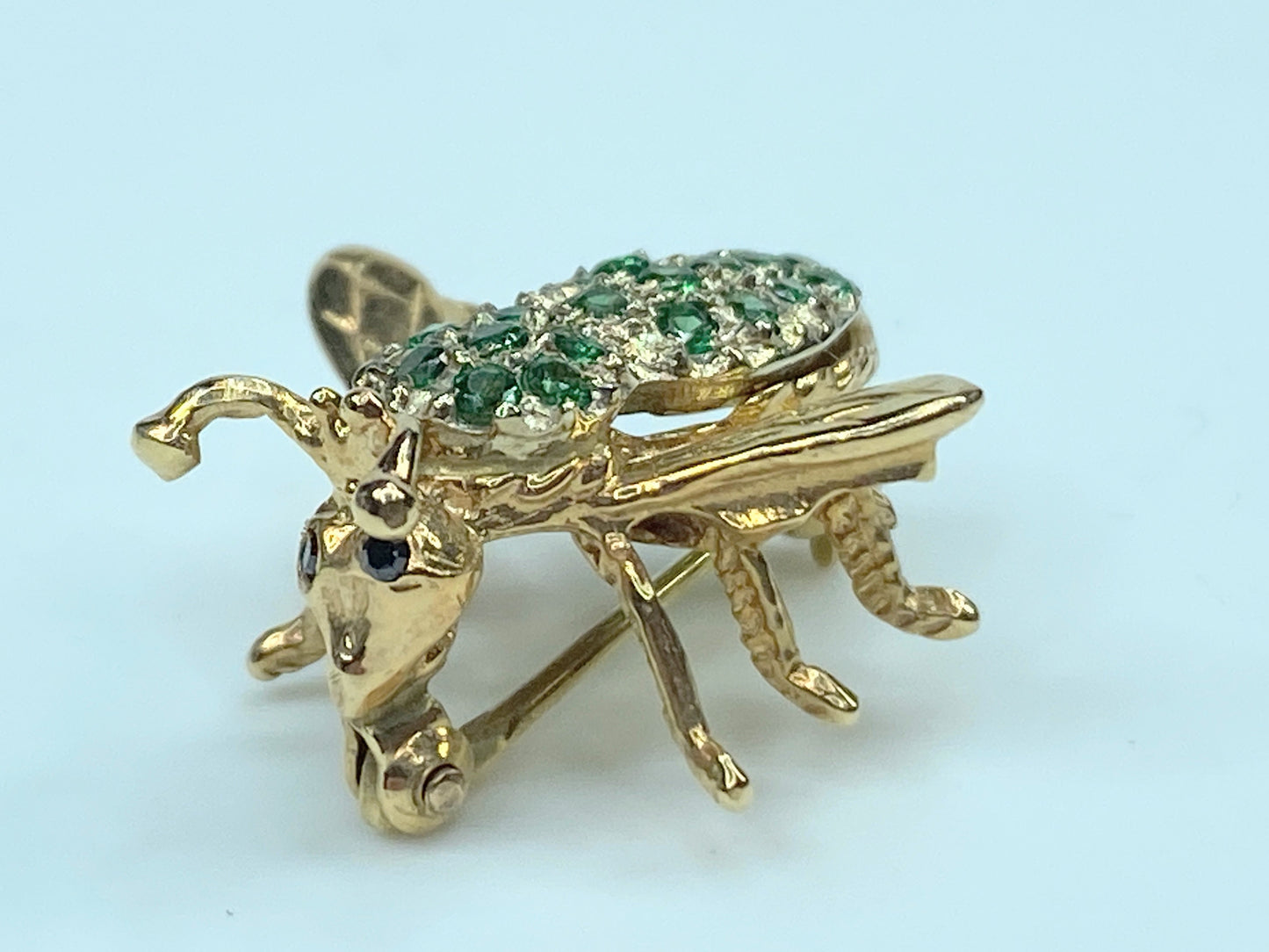 Emerald Diamond eyes Bumble Bee Brooch Pin 14KT yellow gold 4.0g JR0068