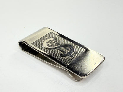 Vintage European 800 Silver Money Clip Dollar Sign Engraved Design Art Era SS184
