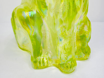 Vintage Fenton Vaseline Topaz Alley Figurine, 11" Tall, Signed Label A675