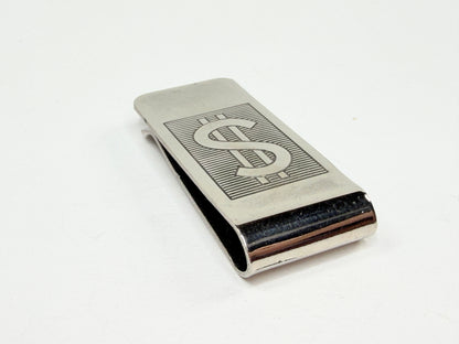 Vintage European 800 Silver Money Clip Dollar Sign Engraved Design Art Era SS184