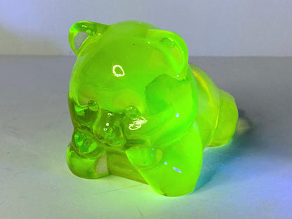 Fenton Vaseline Glass Bear Figurine Uranium Glows Under UV Light Perfect A676