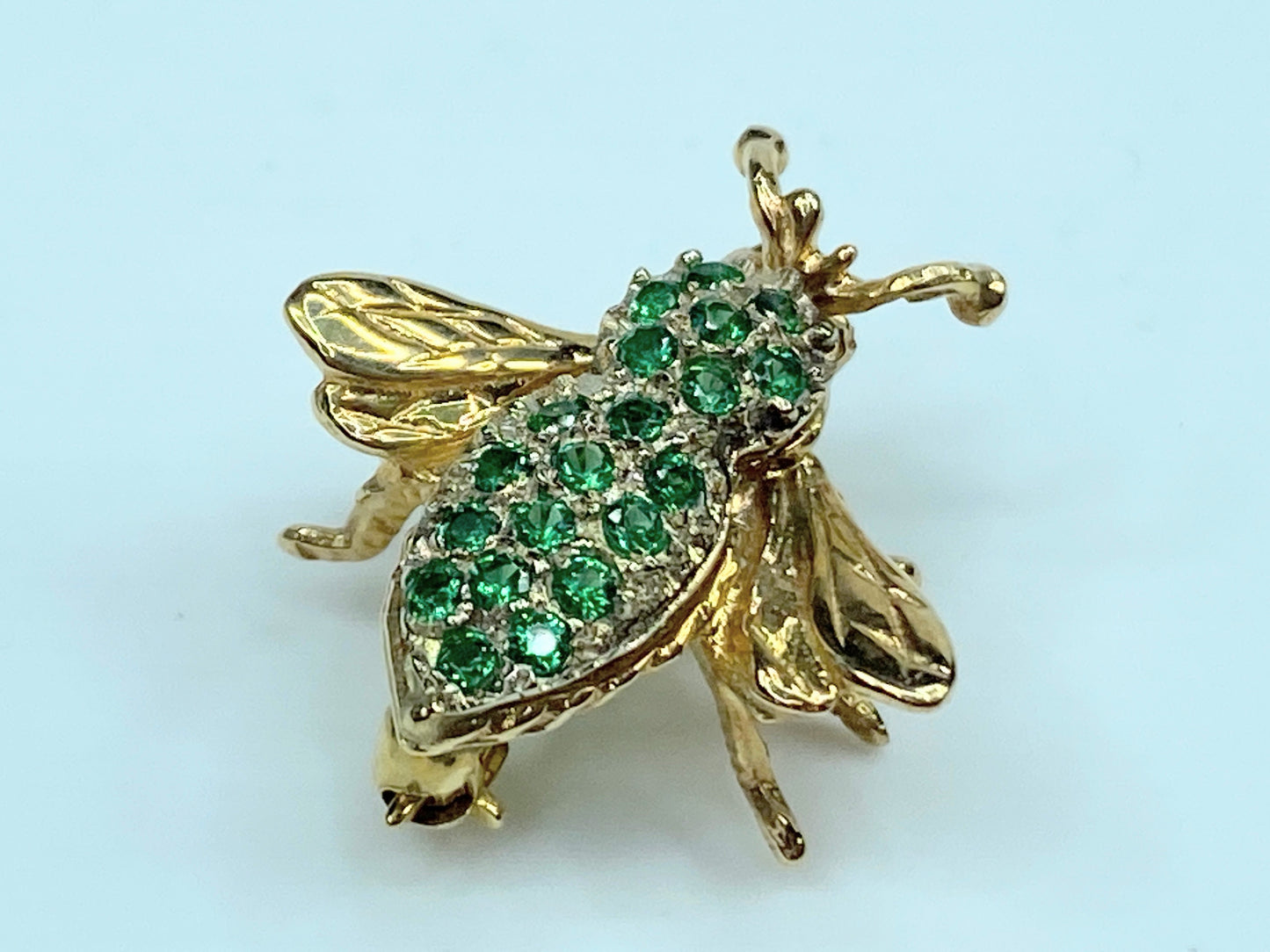 Emerald Diamond eyes Bumble Bee Brooch Pin 14KT yellow gold 4.0g JR0068