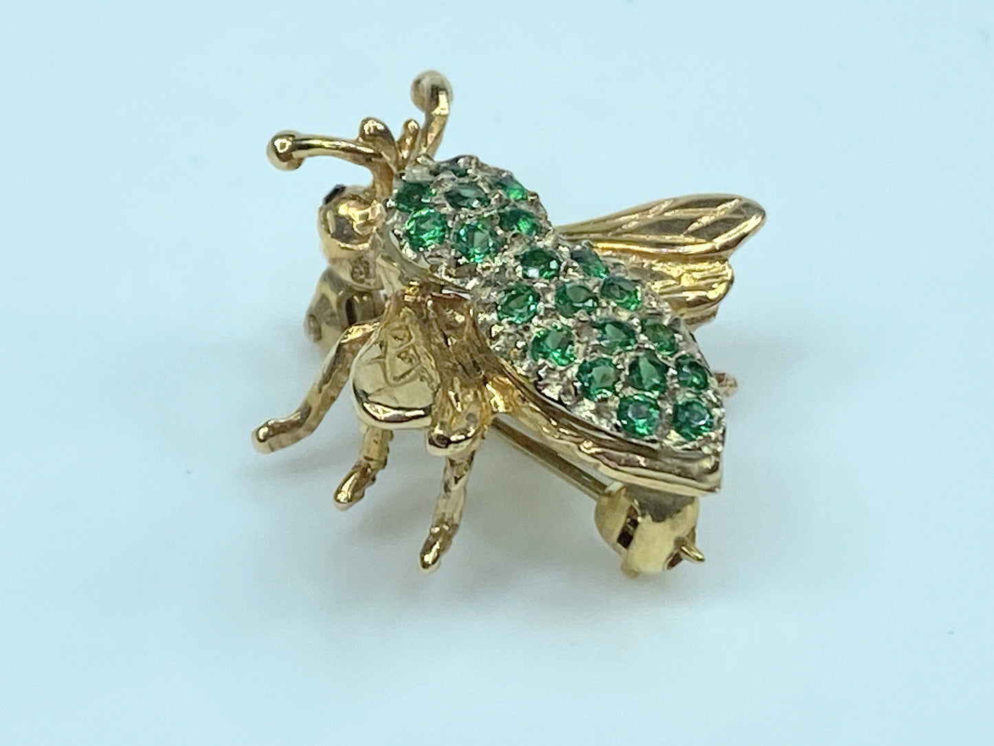 Emerald Diamond eyes Bumble Bee Brooch Pin 14KT yellow gold 4.0g JR0068