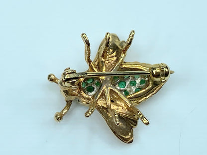 Emerald Diamond eyes Bumble Bee Brooch Pin 14KT yellow gold 4.0g JR0068